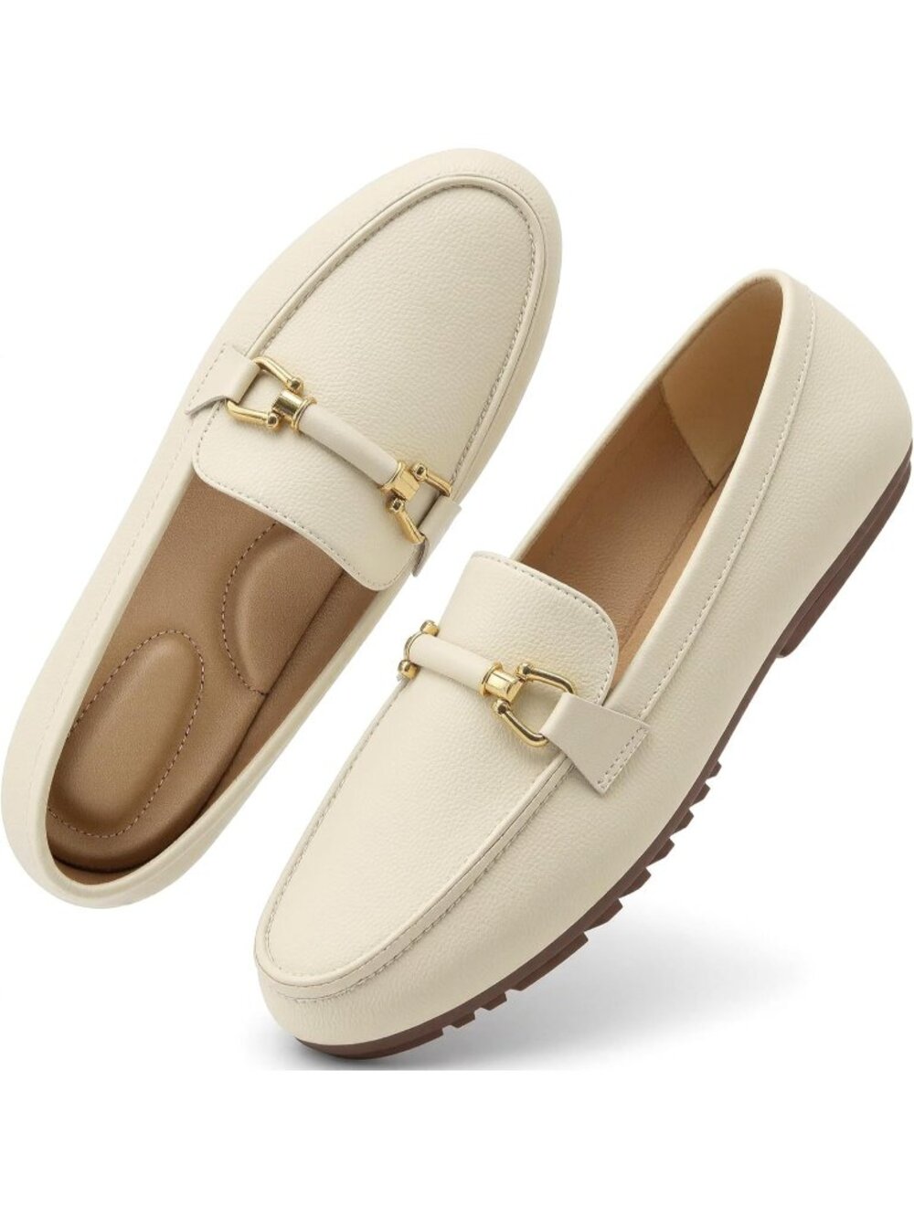Women's Beige Faux Leather Comfortable Casual Moccasins Flexible Flats Shoes